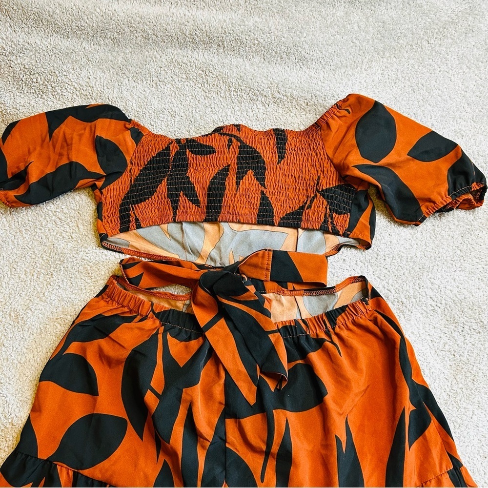 SHEIN Orange and Black Leaf Maxi Dress size large - Picture 3 of 7